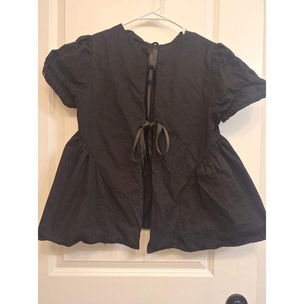 Pomander Place Tuckernuck Black Bow Tie Front Short Sleeve Blouse Black Size S